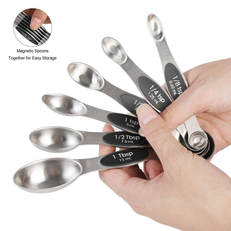 YellRin Magnetic Measuring Spoons Set of 6 Stainless Steel Dual Sided Stackable Teaspoon for Measuring Dry and Liquid Ingredients - Image 2